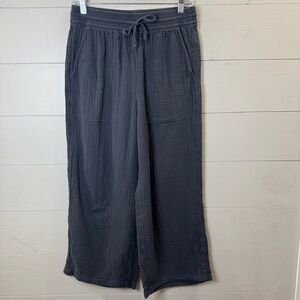 UpWest Small Organic Cotton Gauze Wide Leg Pants Charcoal Gray Drawstring Lounge